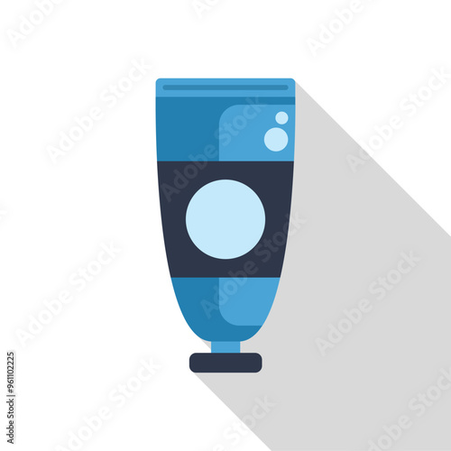 Blue cream tube standing on white background casting a long shadow to the right