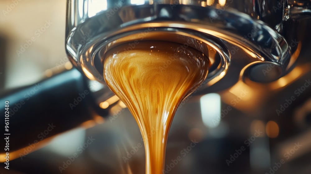 Espresso being poured from a coffee maker in close-up. Expert coffee brewing Espresso being poured from a coffee maker in close-up. Expert coffee brewing