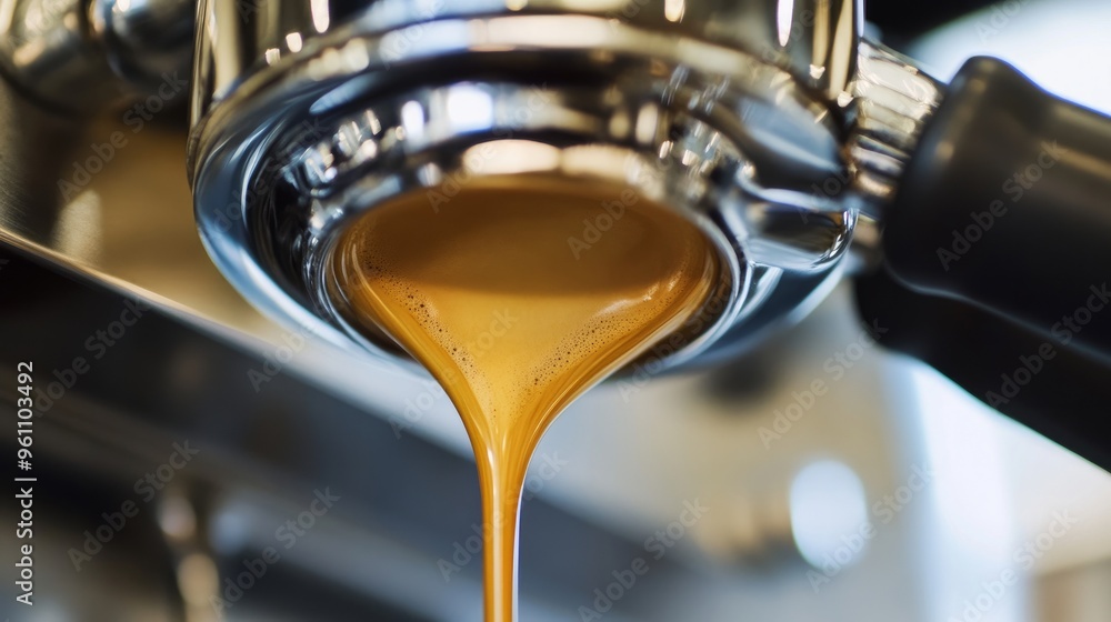 Espresso being poured from a coffee maker in close-up. Expert coffee brewing Espresso being poured from a coffee maker in close-up. Expert coffee brewing