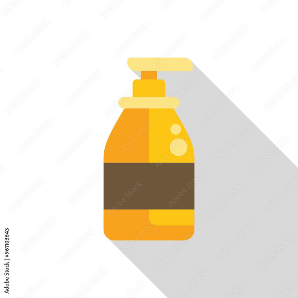 Fototapeta premium Yellow plastic bottle dispenser for liquid soap or shampoo with long shadow