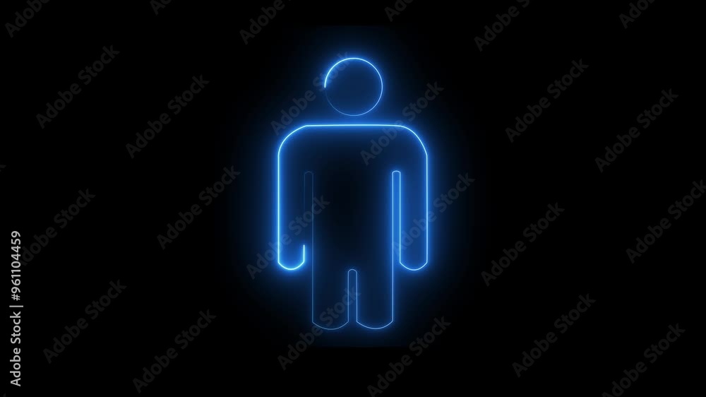 Man animation by blue color neon icon on black background. Man animation by blue color neon icon on black background.