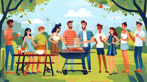 Group of Friends Enjoying a Barbecue in the Park