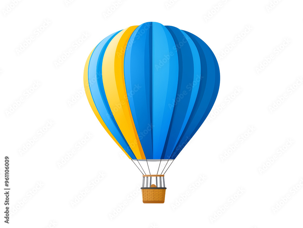 Naklejka premium Colorful hot air balloon in blue and yellow against black background