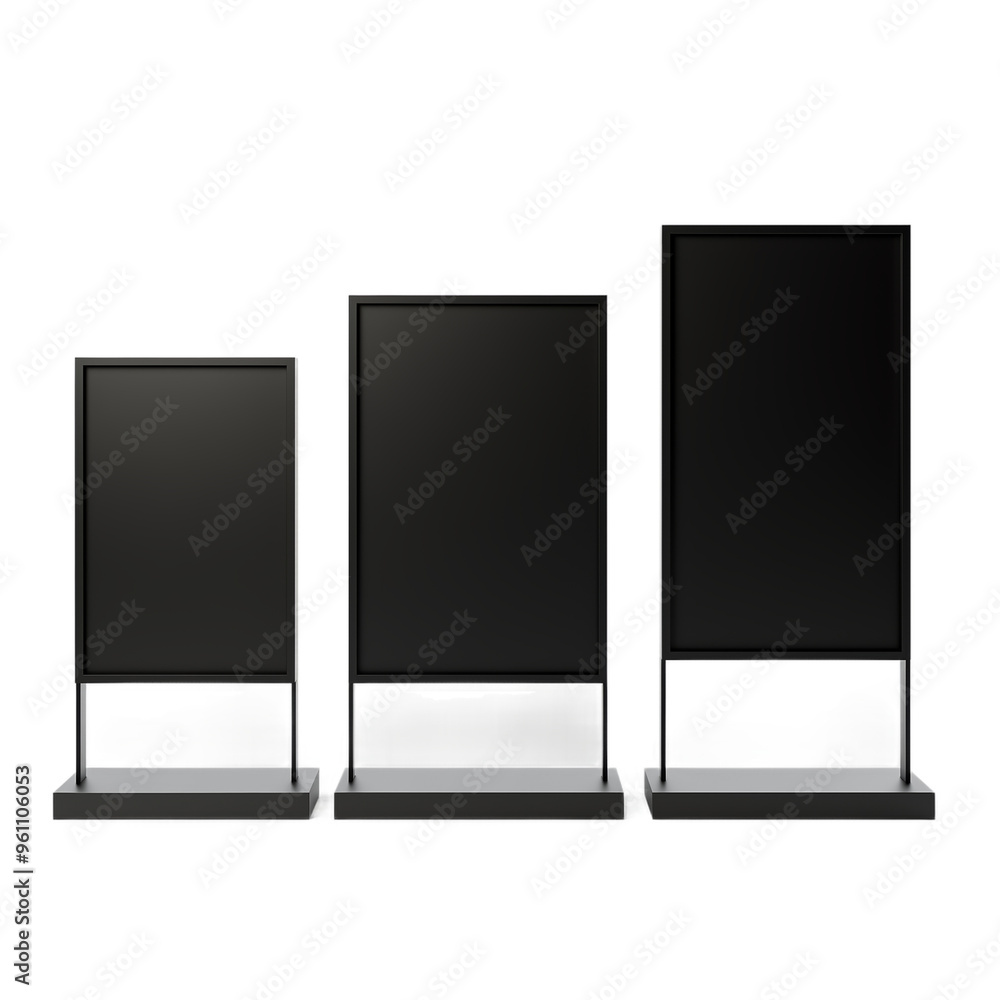 Three blank advertising display boards in varying sizes for promotional content