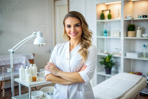 Smiling beautician in modern spa salon