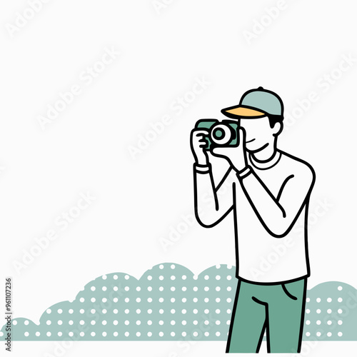 Man taking photo with camera in flat vector illustration