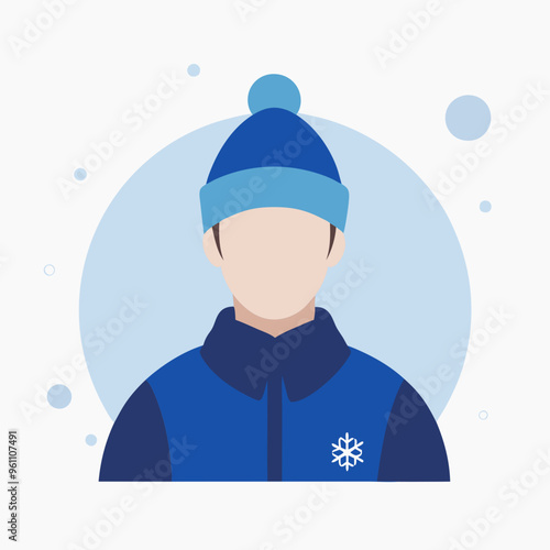 Man in winter hat and jacket in flat vector illustration