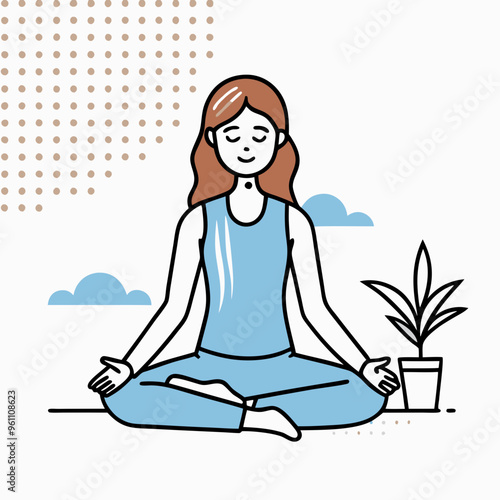 Woman meditating in flat vector illustration