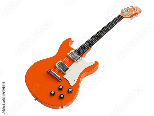 Vibrant orange electric guitar on a black background