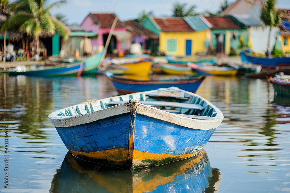 Obraz premium Fishing village with colorful boats