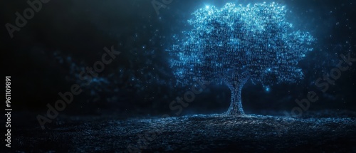 Wallpaper Mural Digital Tree of Knowledge: Glowing Binary Code Tree in a Dark, Mystical Environment Torontodigital.ca