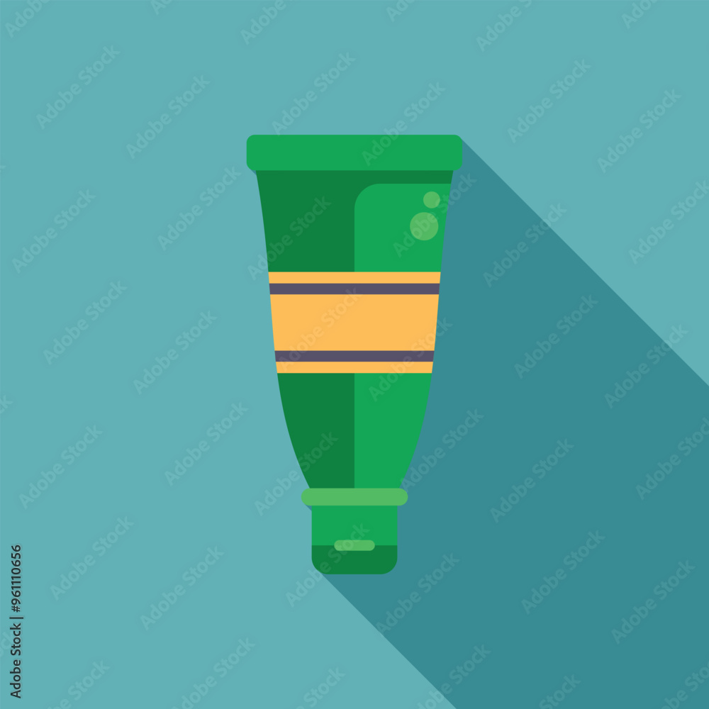 Green cosmetic tube packaging mockup with long shadow on blue background Green cosmetic tube packaging mockup with long shadow on blue background