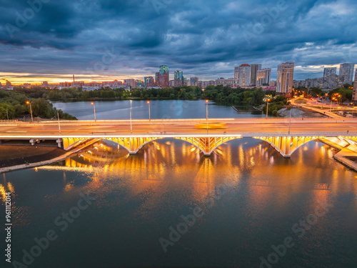 Makarovsky bridge in Yekaterinburg in night with illumination photo