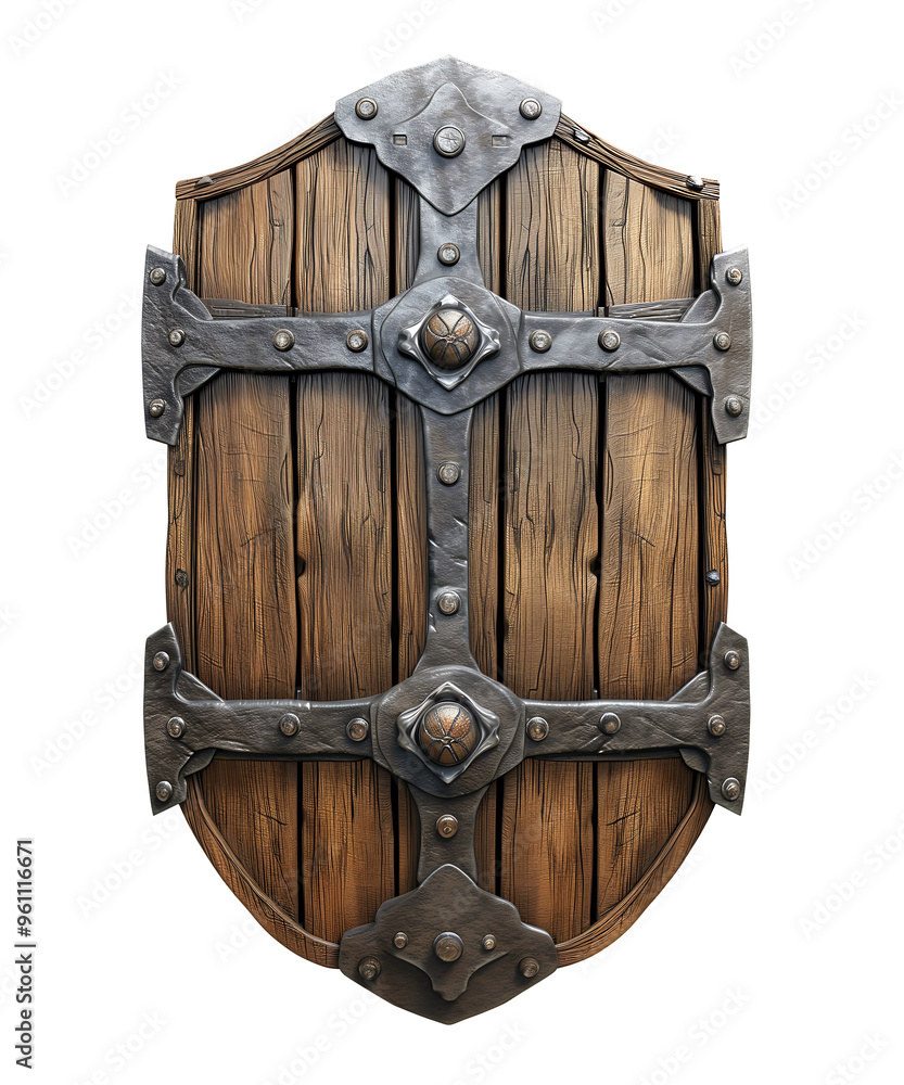 Fototapeta premium Wooden Shield with Metal Accents and Ornate Details