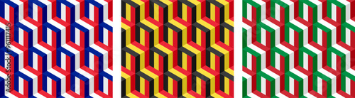 france, belgium and italy flag box pattern set. vector illustration