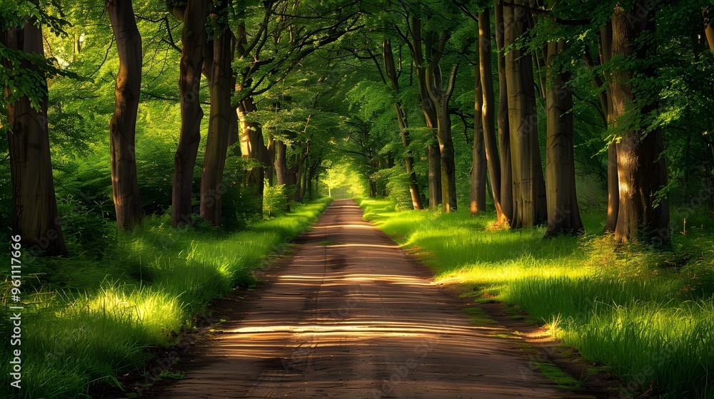 Obraz premium Sunbeams Through a Forest Path