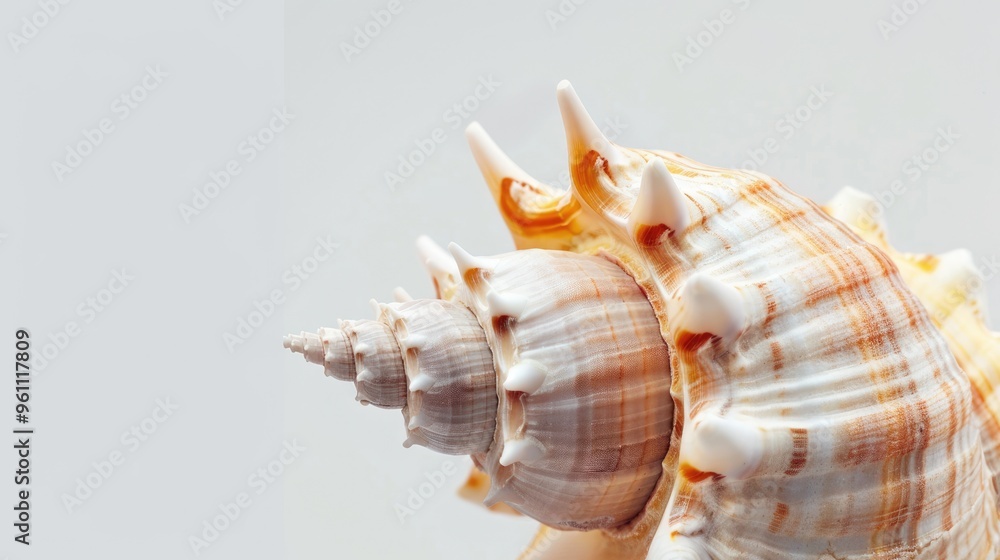 Ocean seashell in close-up on white backdrop Ocean seashell in close-up on white backdrop