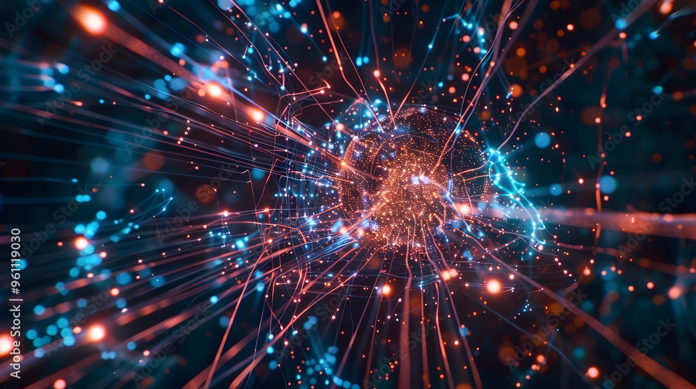 Naklejka premium Abstract Digital Network with Glowing Lines and Particles
