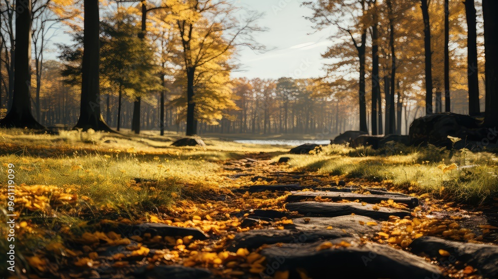 Sunlight passing through autumn trees photo