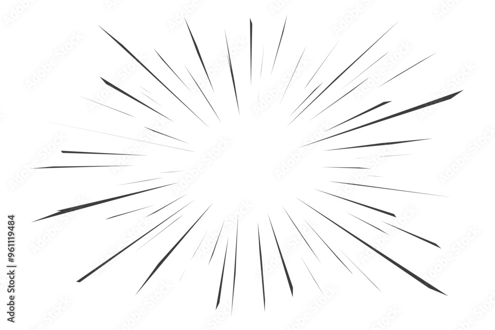 Comic speed lines. Radial manga burst. Vector cartoon action and motion rays. Boom effect with perspective. Explosion roar and scream stripes on white background Comic speed lines. Radial manga burst. Vector cartoon action and motion rays. Boom effect with perspective. Explosion roar and scream stripes on white background