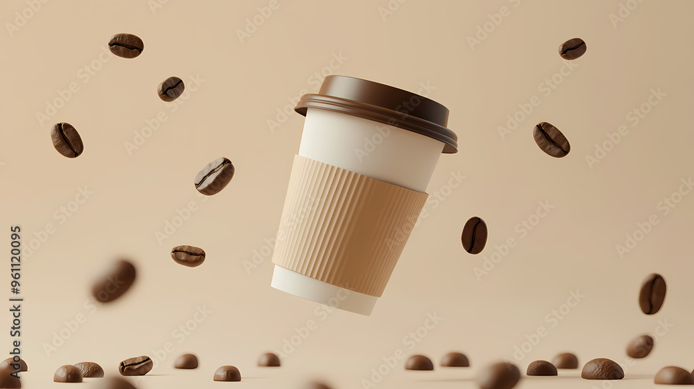 Fototapeta premium Still life of coffee cup with scattered coffee beans