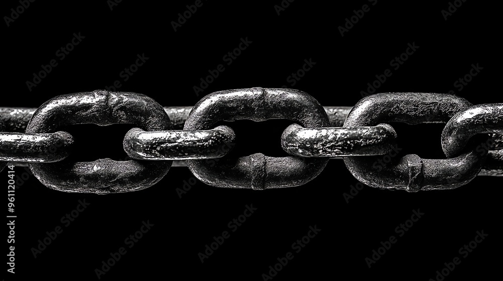 Fototapeta premium Close-up of a heavy metal chain isolated on a black background.
