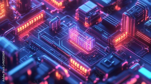 Wallpaper Mural Abstract futuristic cyberpunk circuit board with glowing neon lights. Torontodigital.ca