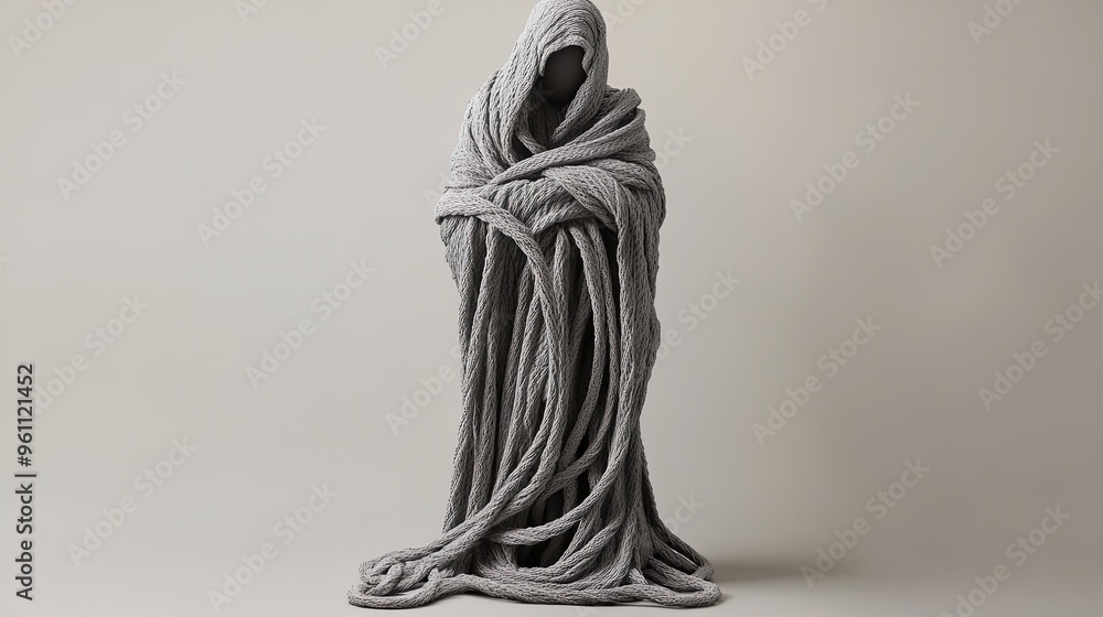 Striking Abstract Figure in Hooded Gray Knit Robe: Perfect for Stunning Sports Interior Poster Décor, Showcasing Intricate Braiding and Powerful Stance Against a Neutral Background Striking Abstract Figure in Hooded Gray Knit Robe: Perfect for Stunning Sports Interior Poster Décor, Showcasing Intricate Braiding and Powerful Stance Against a Neutral Background