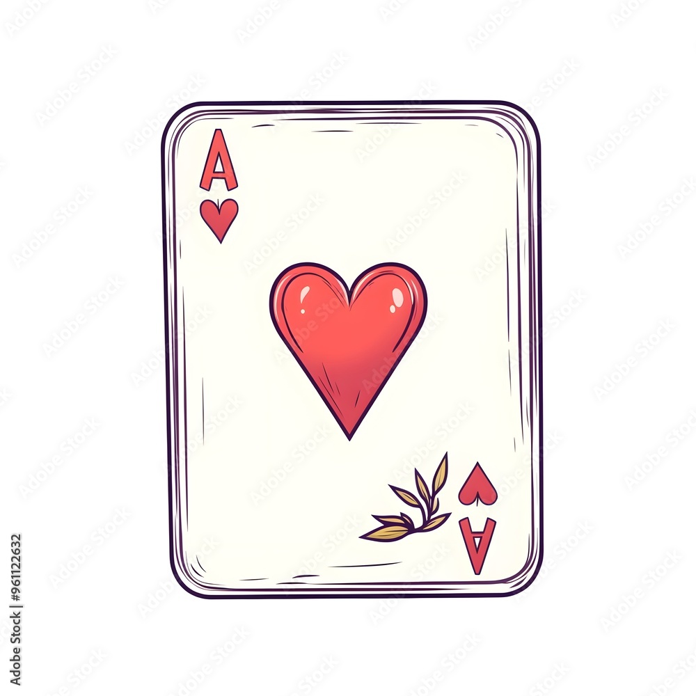 Minimalist graphic of ace of hearts playcard with clear outline isolated on white background, retro style Minimalist graphic of ace of hearts playcard with clear outline isolated on white background, retro style