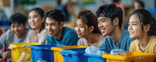 Detailed image of people practicing recycling at a community center ultraclear image photo