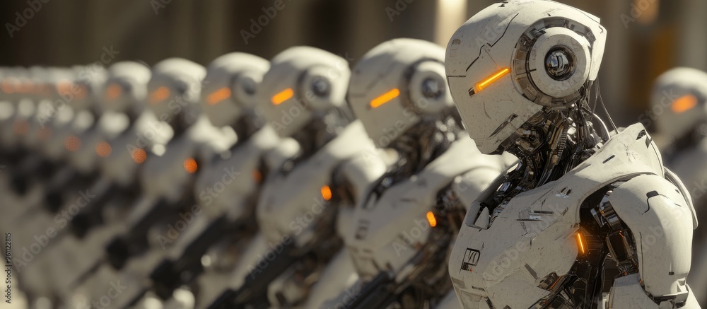 futuristic robotic soldiers with advanced technology in a battle ready stance futuristic robotic soldiers with advanced technology in a battle ready stance