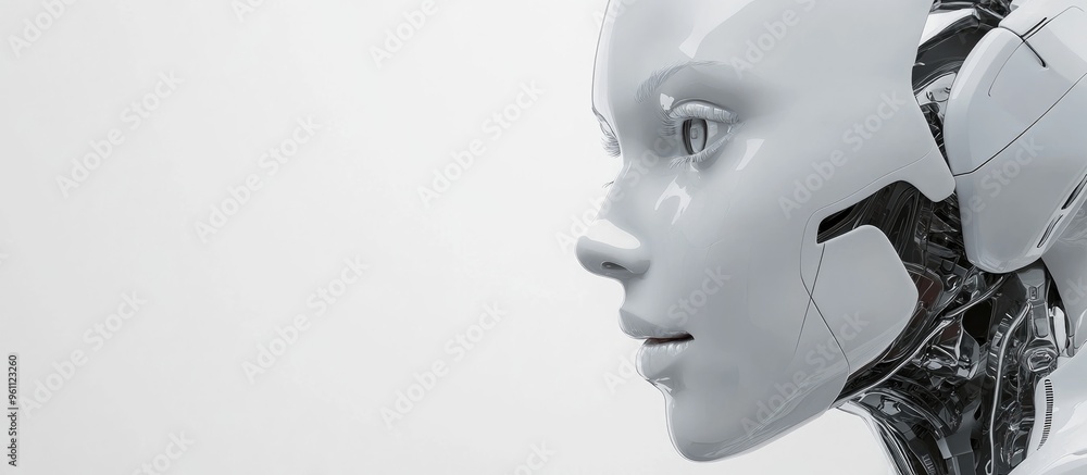 3D representation of a female android set against a white backdrop 3D representation of a female android set against a white backdrop