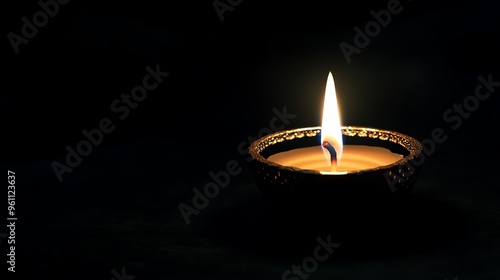 Single candle burning in the dark.