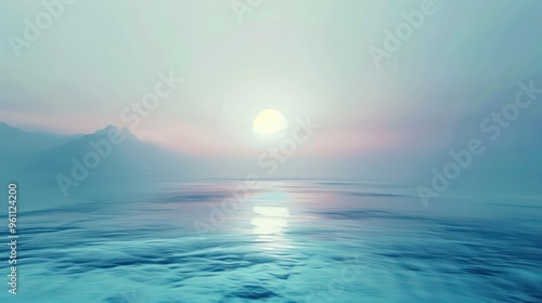 A serene landscape featuring a calm sea and a soft sunset, evoking tranquility and peace.