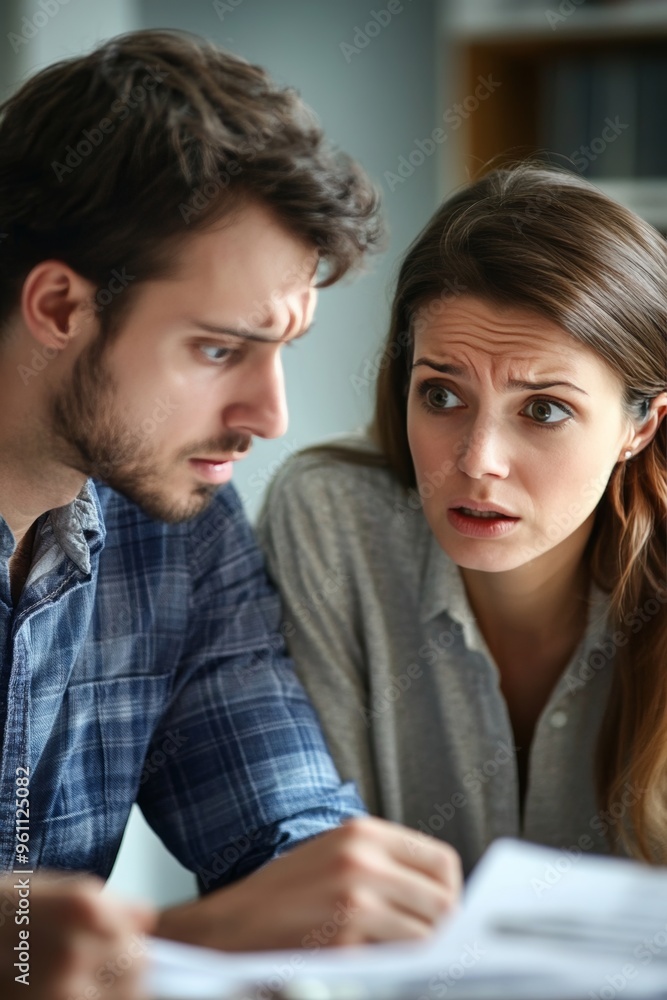 Worried Young Couple Expressing Hope and Fear While Discussing FinancesCounselor Worried Young Couple Expressing Hope and Fear While Discussing FinancesCounselor
