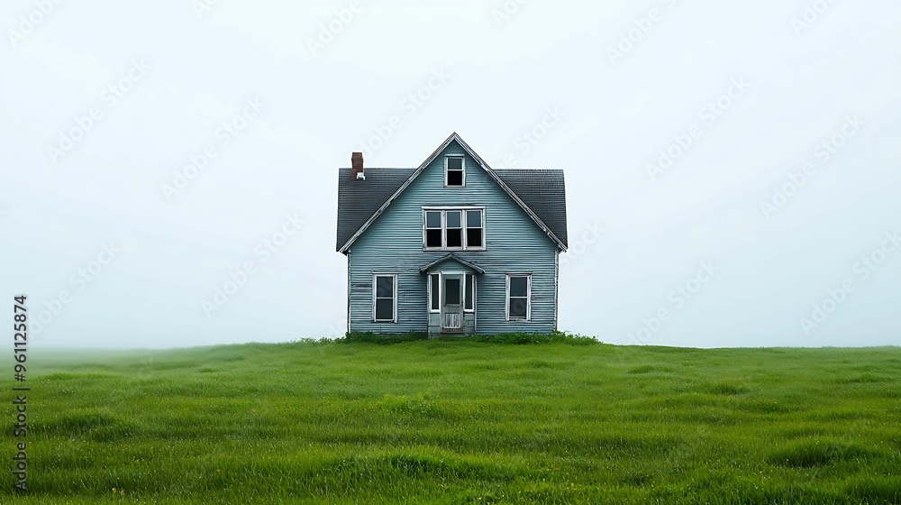 Eerie Isolation - Abandoned Farmhouse in Overgrown Fields Reflecting Ennui and Longing for the Past Eerie Isolation - Abandoned Farmhouse in Overgrown Fields Reflecting Ennui and Longing for the Past