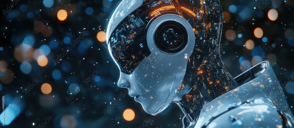 Fototapeta premium Concept of utilizing artificial intelligence technology for efficient and precise data interpretation featuring images generated through 3D software and graphics 3D render