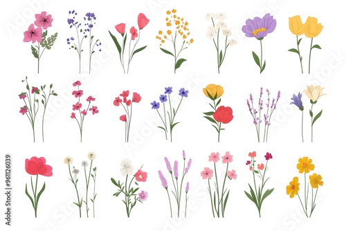 Wallpaper Mural Set of flower icons on white background, isolated. Collection of floral signs for luxury minimalistic boho design. No fill and thin outlines plant symbols, garden and greenery with stem. Flower vector Torontodigital.ca