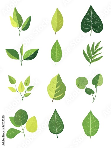 The image shows a collection of green leaf related icons