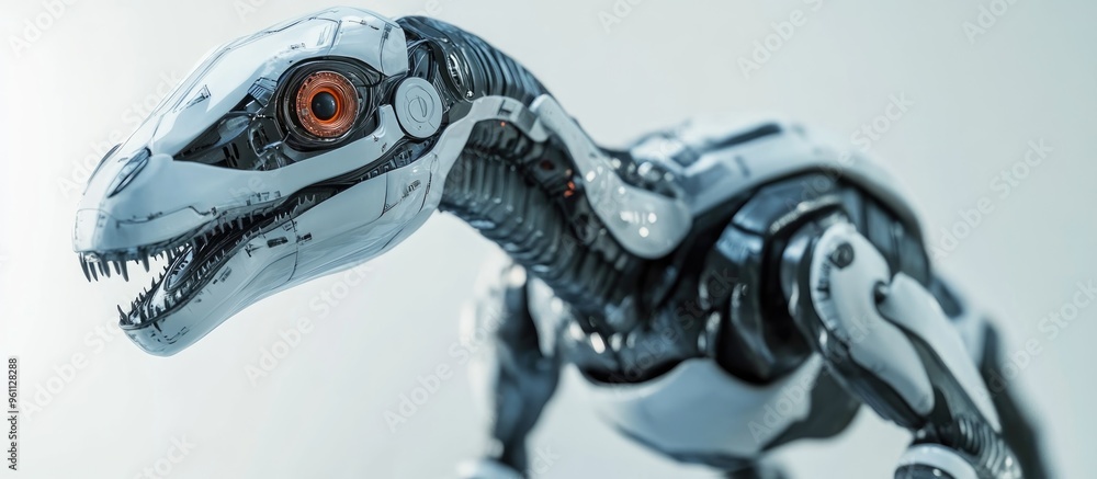 Close up 3D illustration of a standing velociraptor robot Close up 3D illustration of a standing velociraptor robot