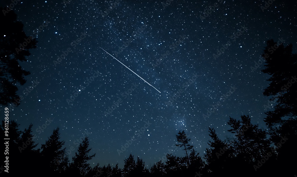 Night sky nature tree on a landscape and stars whit night view.