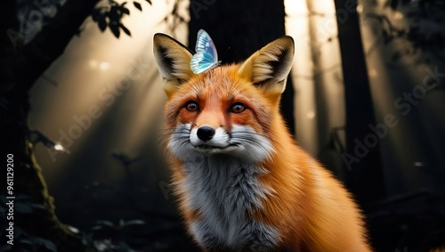 Wallpaper Mural a red fox with a butterfly on a head.  Torontodigital.ca