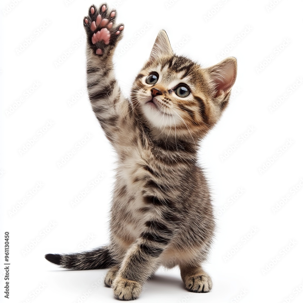 cute cat giving high five, isolated on white background cute cat giving high five, isolated on white background