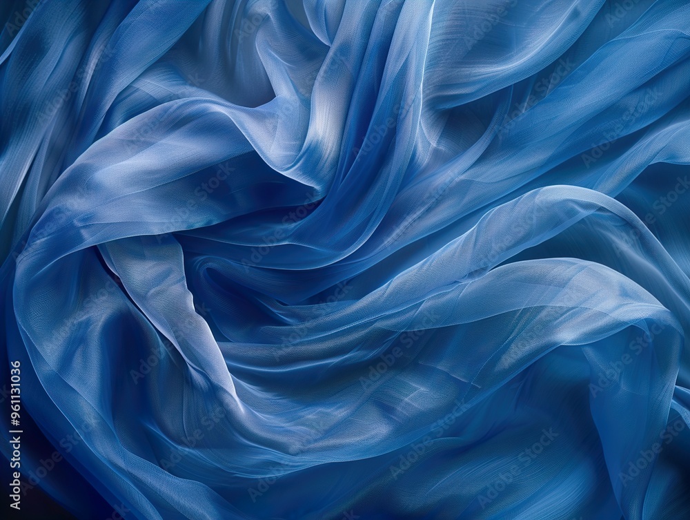 Obraz premium Abstract background of blue fabric with flowing waves.