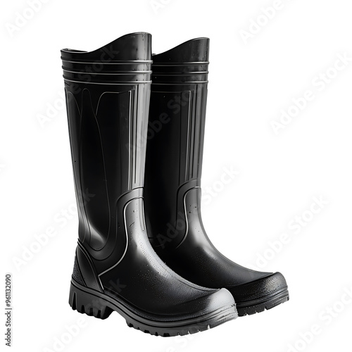 A pair of black rain boots on a white background photo