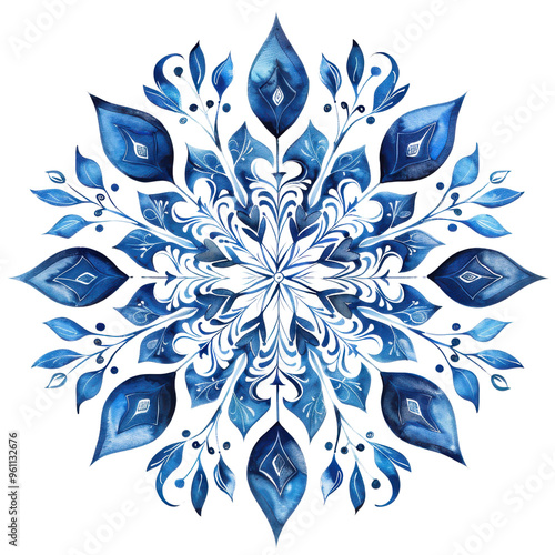 Intricate blue mandala design featuring floral shapes and elegant symmetry, perfect for backgrounds or decorative elements.