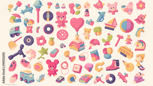 Wallpaper Mural 【背景用】赤ちゃんや幼児が好む、カラフルで可愛いおもちゃのアイコン Torontodigital.ca