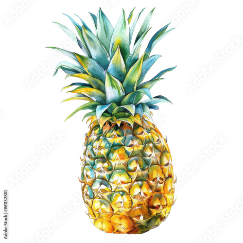 Vibrant pineapple with detailed textures, showcasing its luscious colors and tropical appeal, perfect for summer-themed designs.