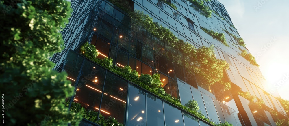 Image showcasing Eco friendly contemporary building featuring sustainable glass design ...