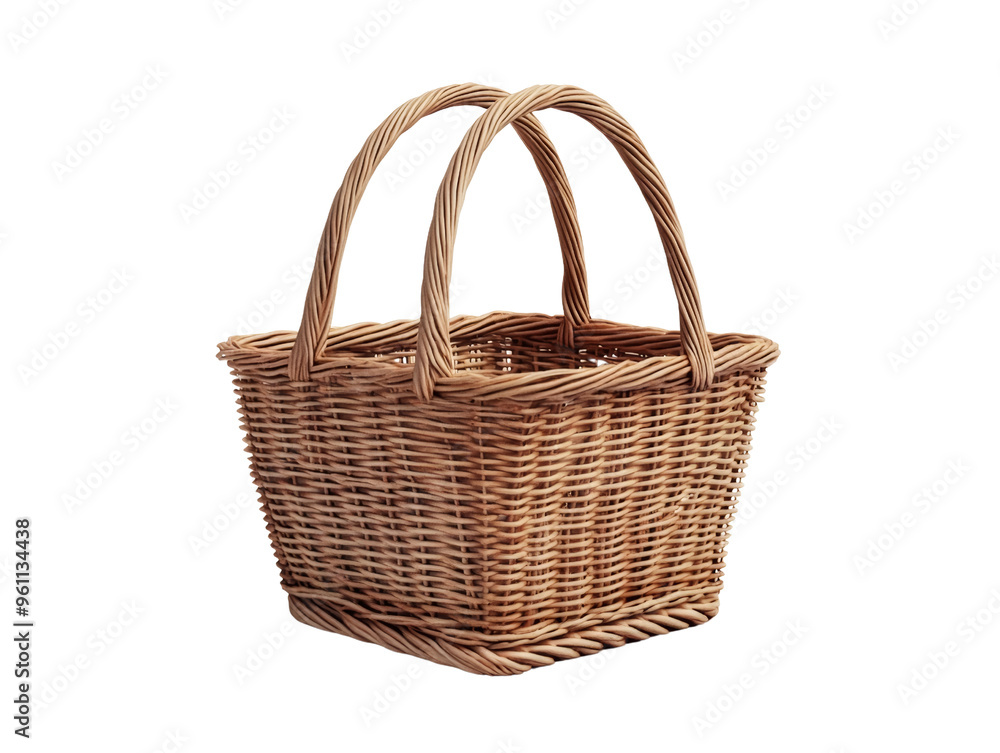 Handcrafted wicker basket with two handles for storage or decoration Handcrafted wicker basket with two handles for storage or decoration